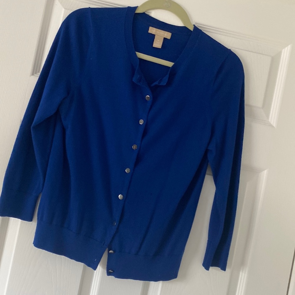 Classic Women's Blue Button-Front Cardigan Sweater